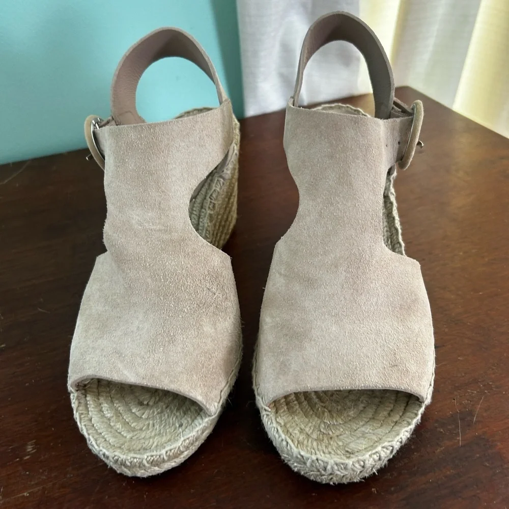 Via Spiga Nolan Beige Leather Suede SlingBack Espadrille Wedge Sandals Womens 8